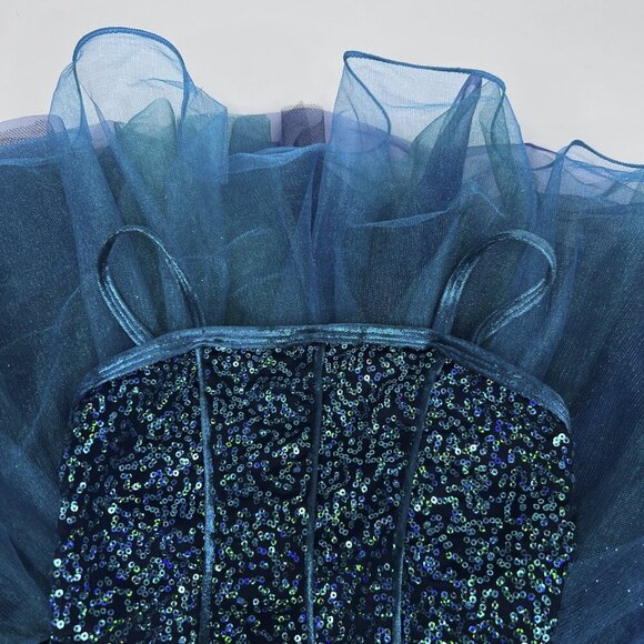 Curtain Call Teal Sequined Bodice Tule Skirt with Flower Dance Costume Size M - Picture 5 of 8